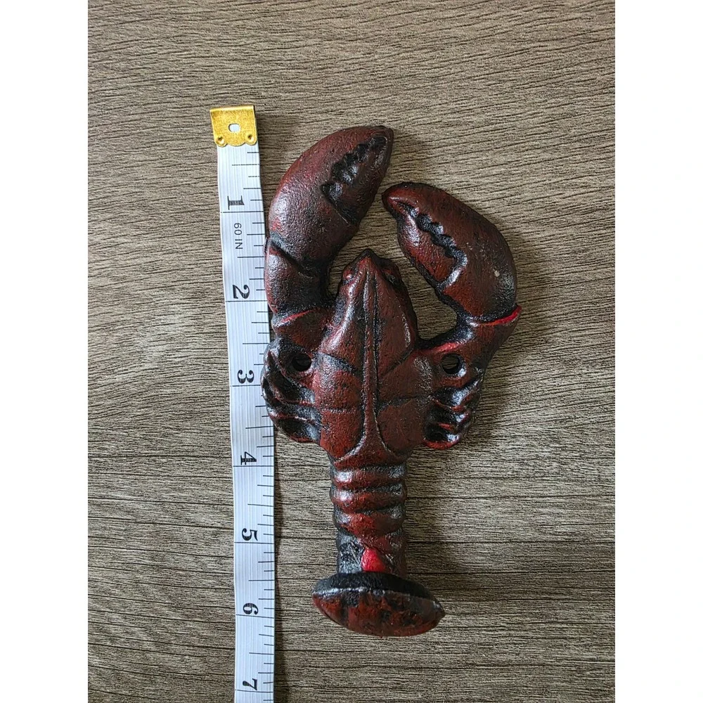 Set of 5 Cast Iron Lobster Wall Hooks Rustic Red Nautical Coastal Decor 6 inch